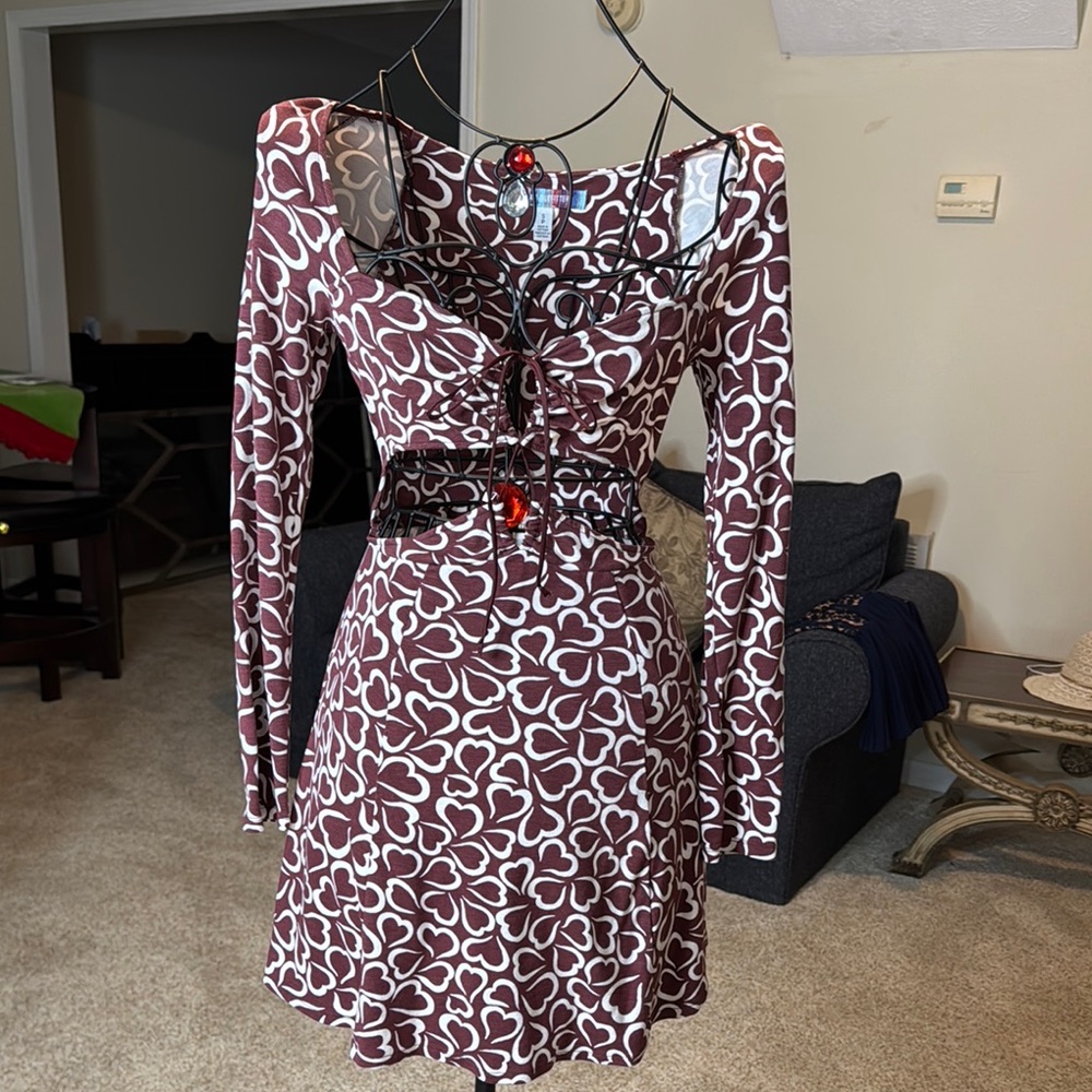 Heart Patterned Long Sleeve Dress